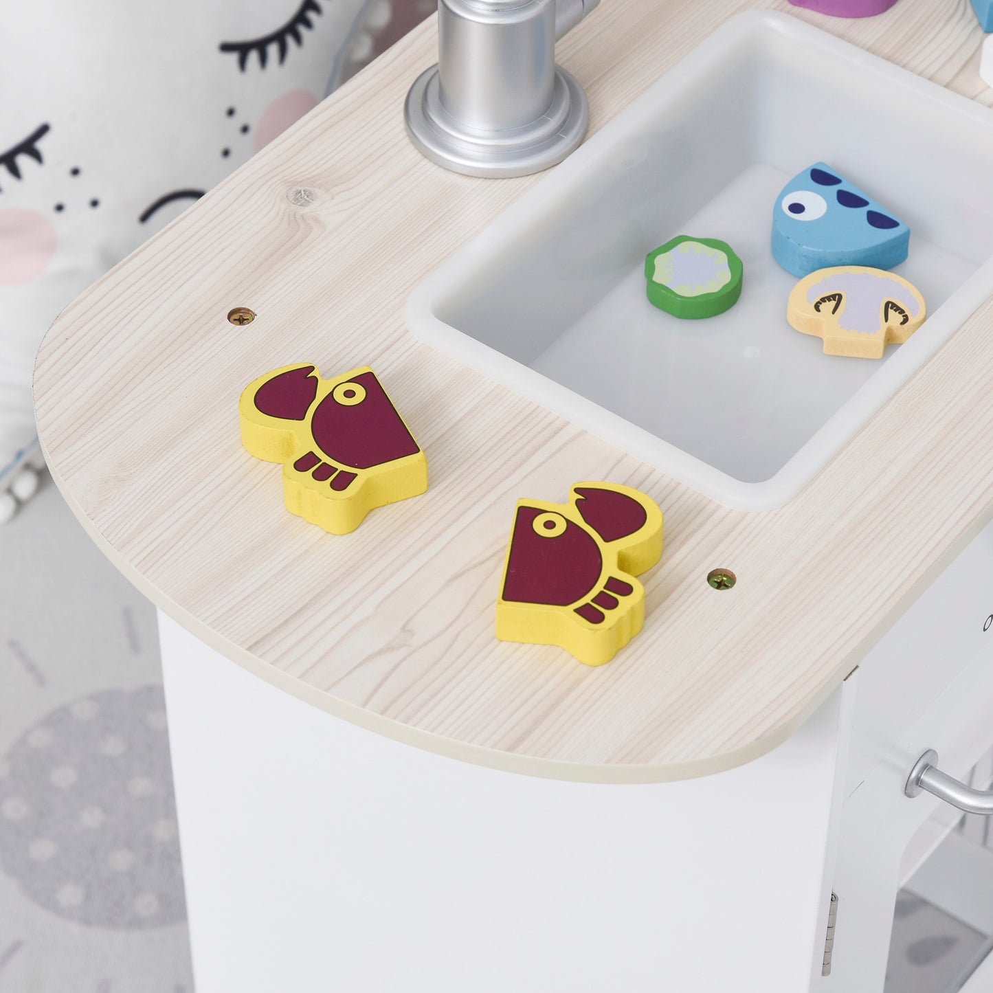 Corner Kids Kitchen Playset, Wooden Pretend Toy Kitchen Set with Drinking Fountain, Microwave, Fridge and Accessories, Pretend Play Kitchen for 3+ Years, White