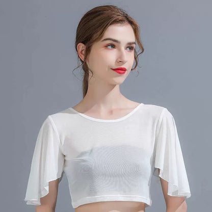 Arms Hiding One-suit Skirt All-match Ultra-thin See-through Mesh T-shirt